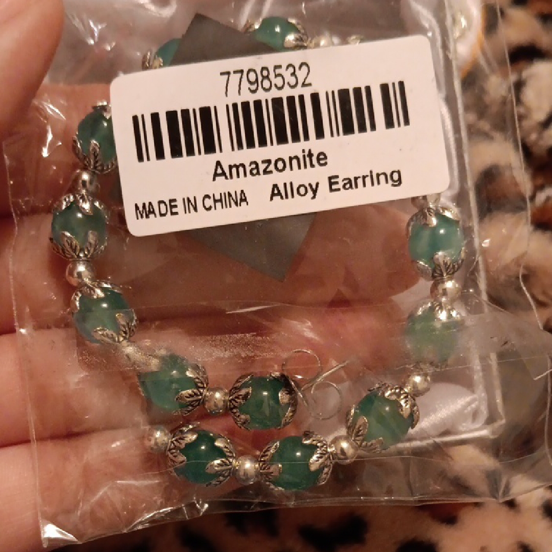 Amazonite Green Alloy Earrings 30$